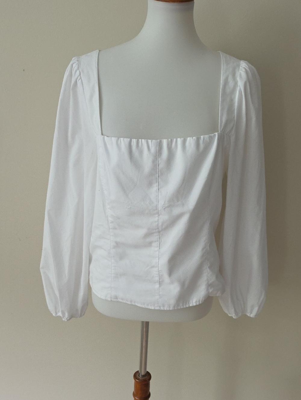 Abercrombie & Fitch Women's White Square Neck Long Sleeve Top